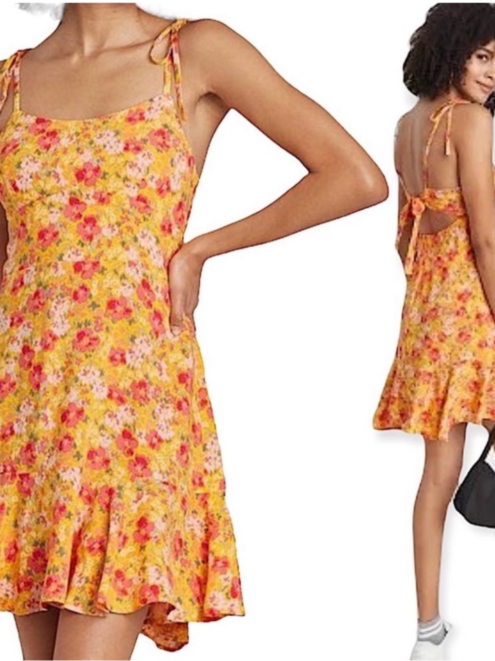 New, Yellow Floral Tie-Shoulder Sundress